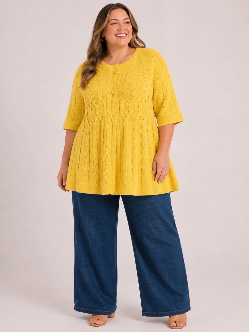 NWT Calvin Klein Jeans 2X Preppy Lemon Yellow Cable Knit‎ Cardigan Sweater